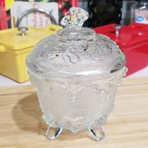 Jeannette Glass‎ Clear Grape Vine Footed Candy Dish With Lid